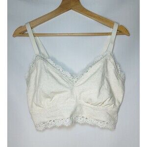 Aerie Ribbed Eyelash Lace Trim Longline‎ Oatmeal Beige Bralette Women's XL NWT